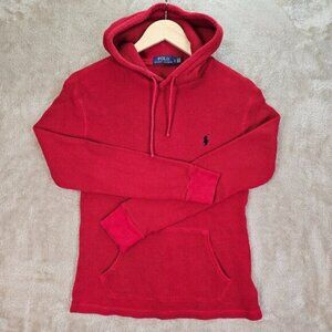 Polo Ralph Lauren Knit Hoodie Waffle Thermal Pullover Sweater Classic Red Size S